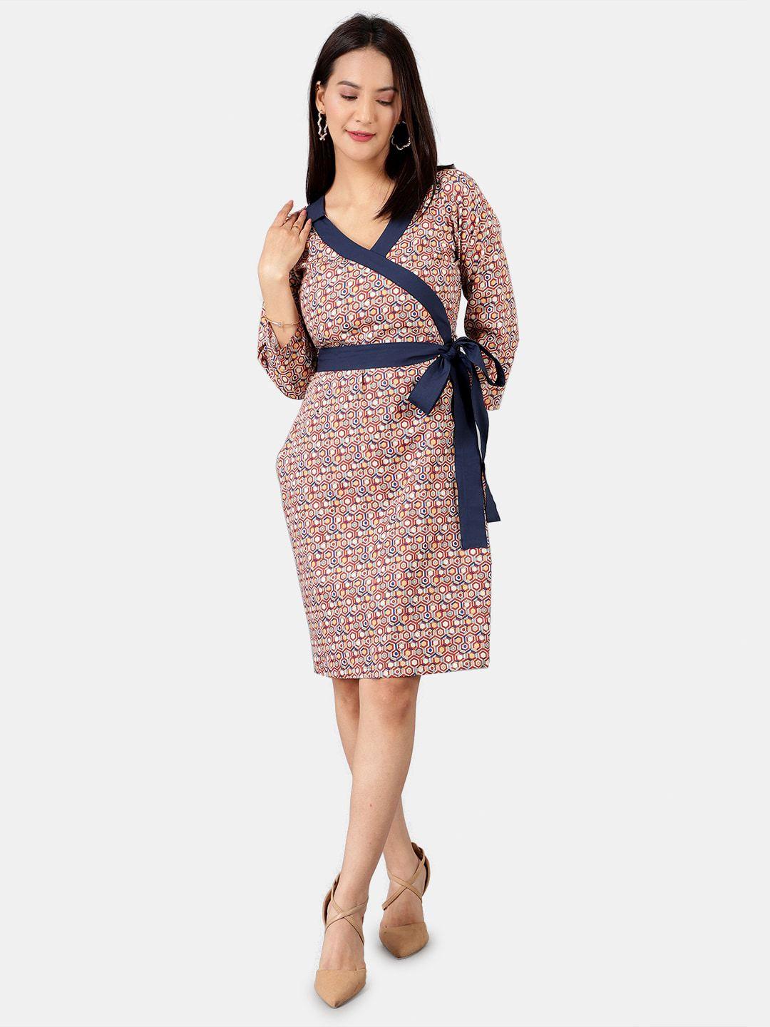 indophilia geometric printed cotton wrap dress