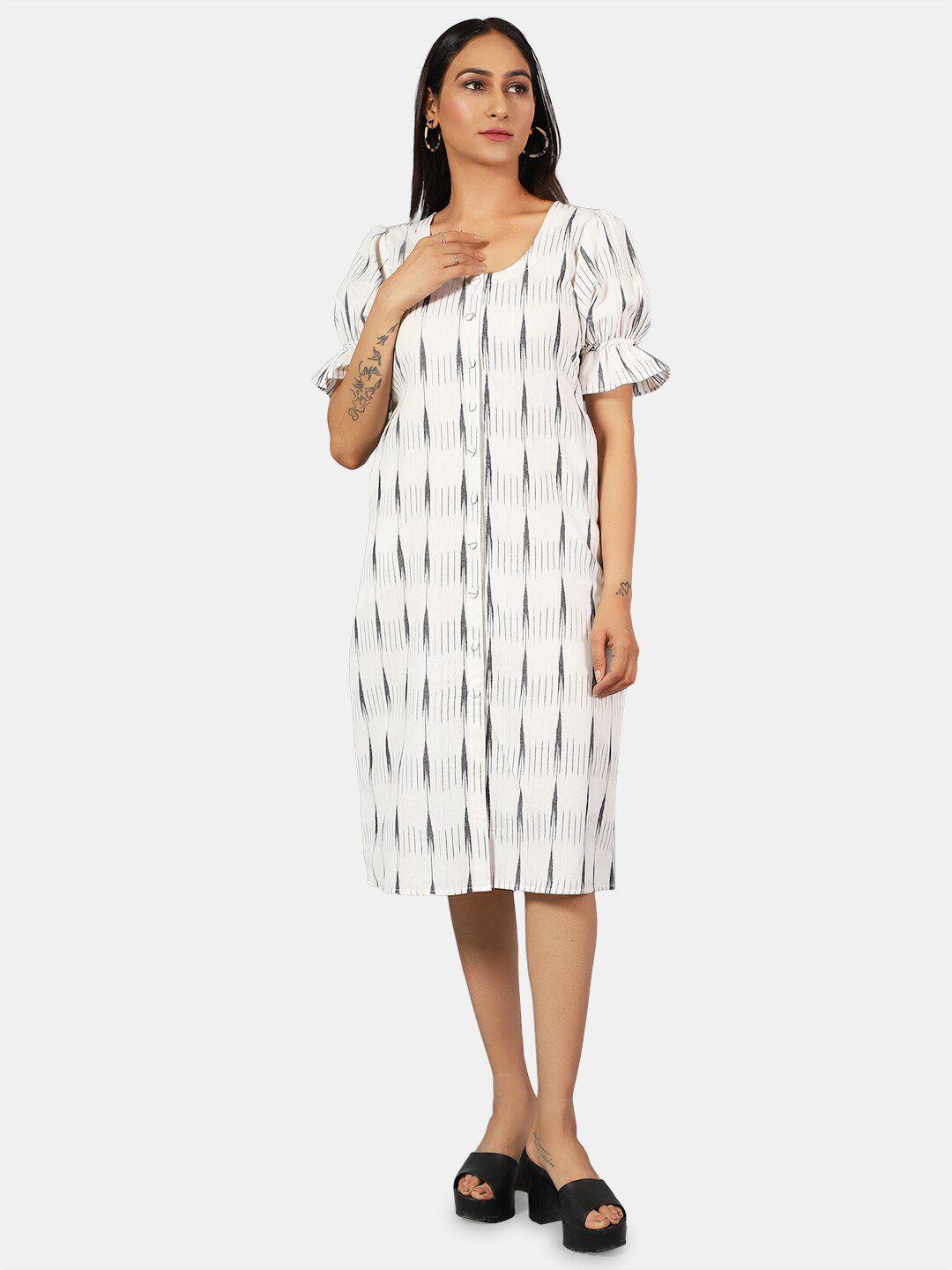 indophilia geometric printed puff sleeves a-line dress