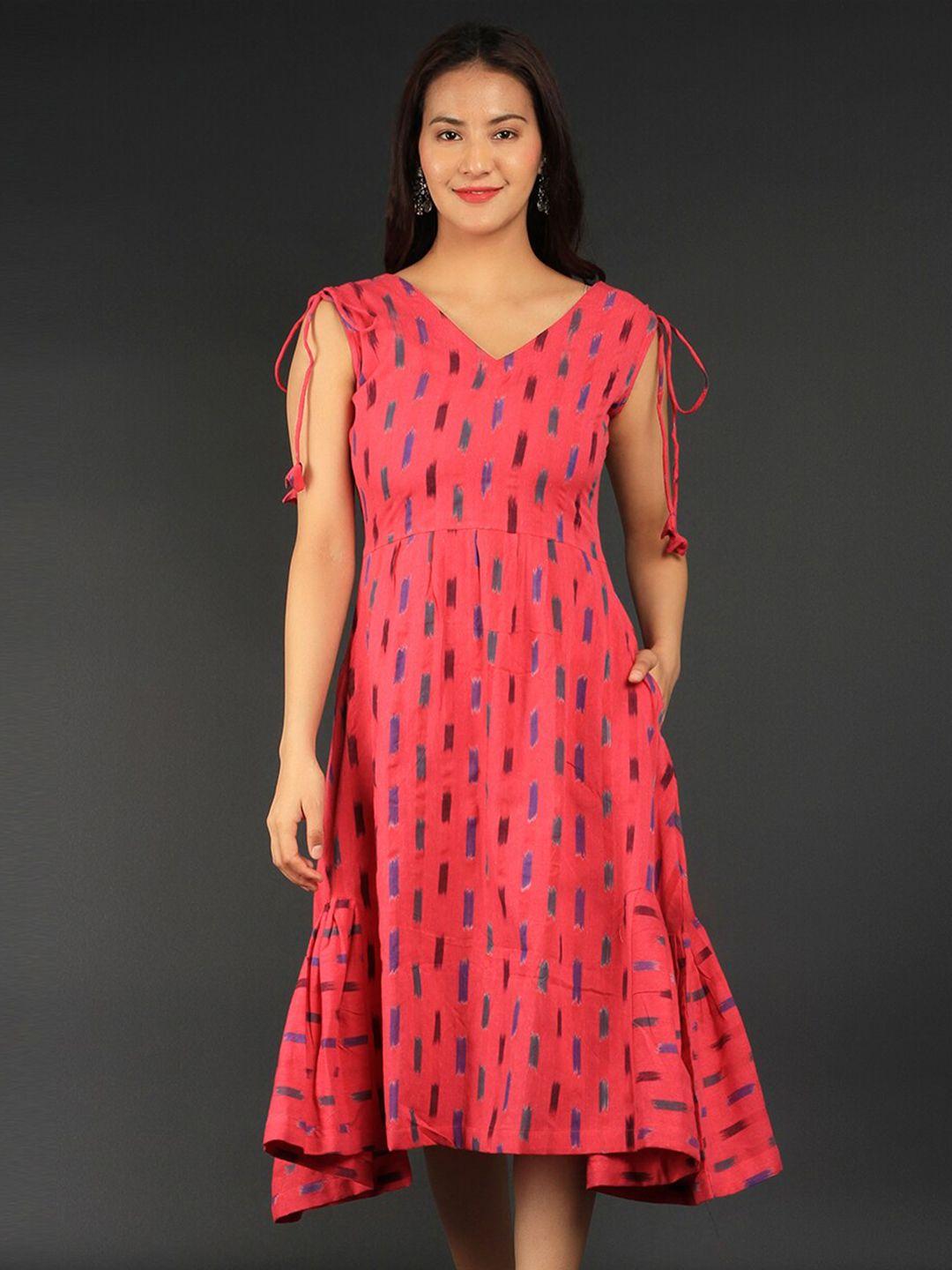 indophilia ikat printed pure cotton a-line midi dress