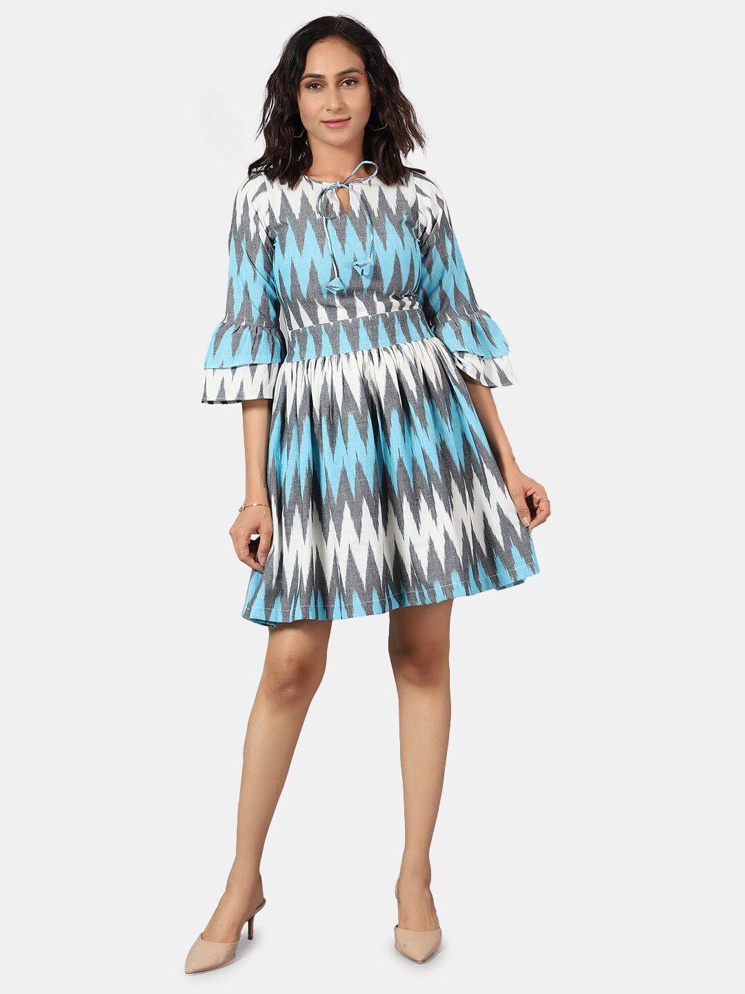 indophilia multicoloured print bell sleeve fit & flare dress