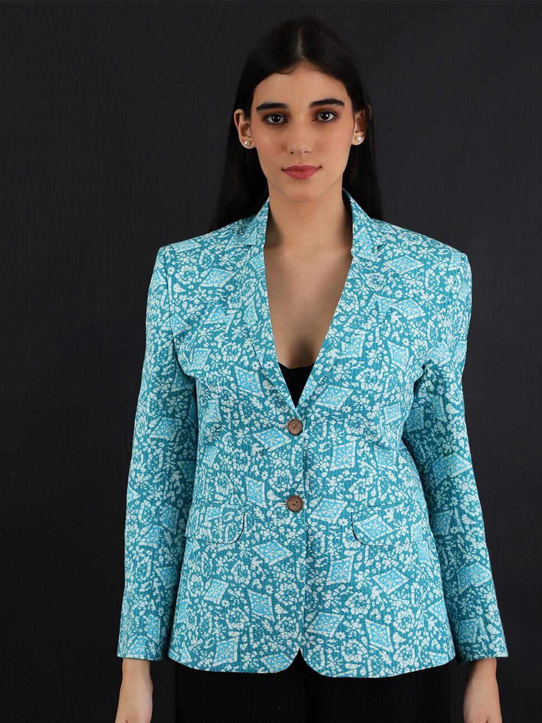 indophilia printed cotton single breasted blazer