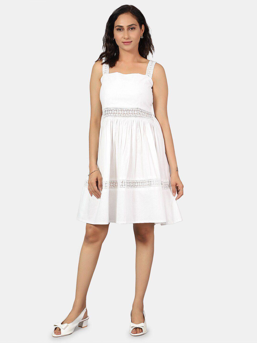 indophilia shoulder straps laced cotton fit & flare dress