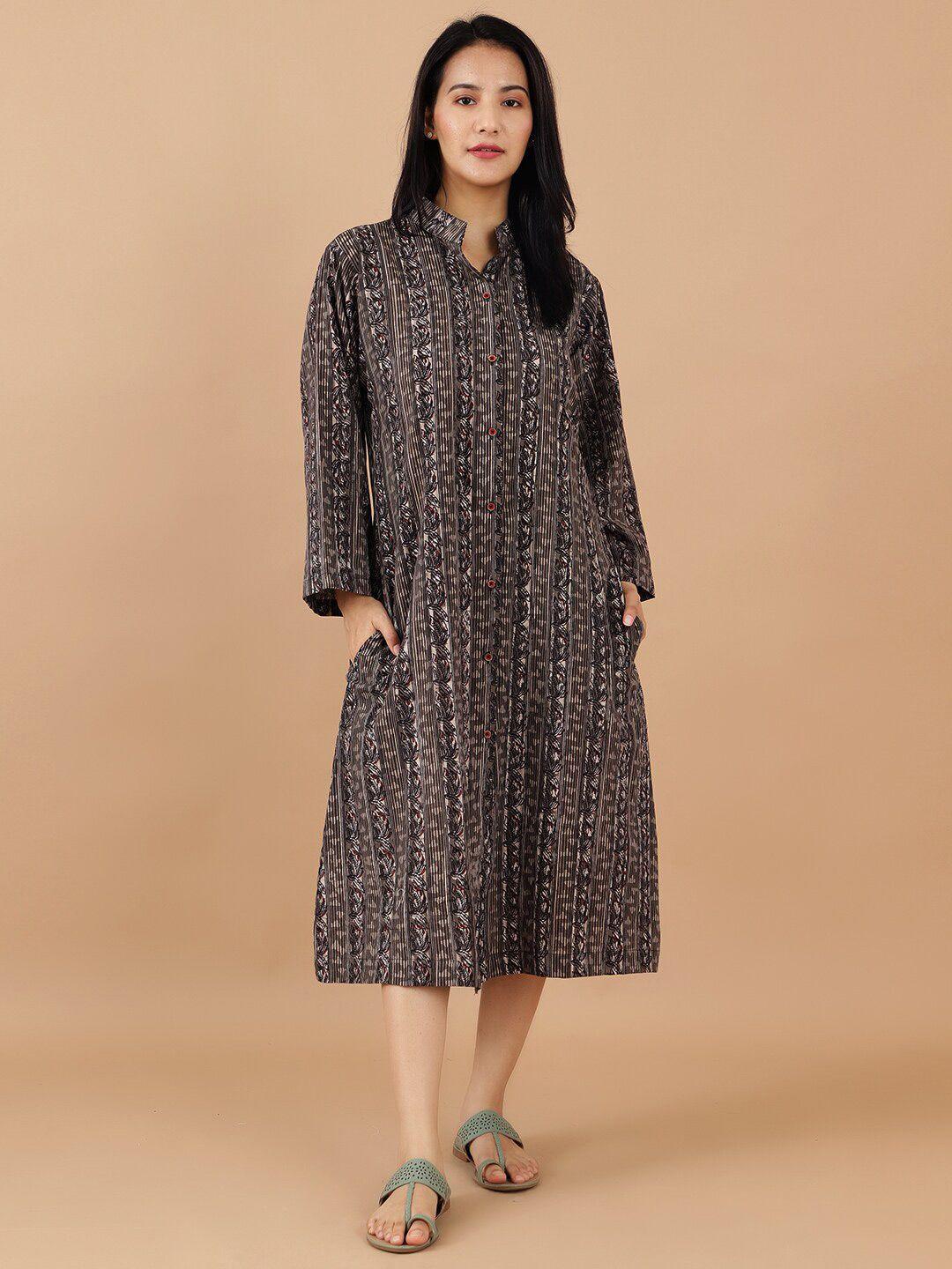 indophilia striped cotton midi shirt dress