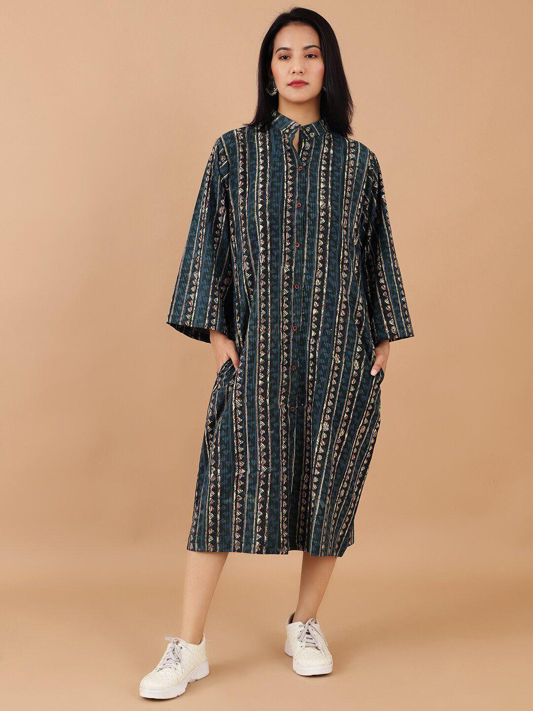 indophilia striped jaipur cotton shirt midi dress