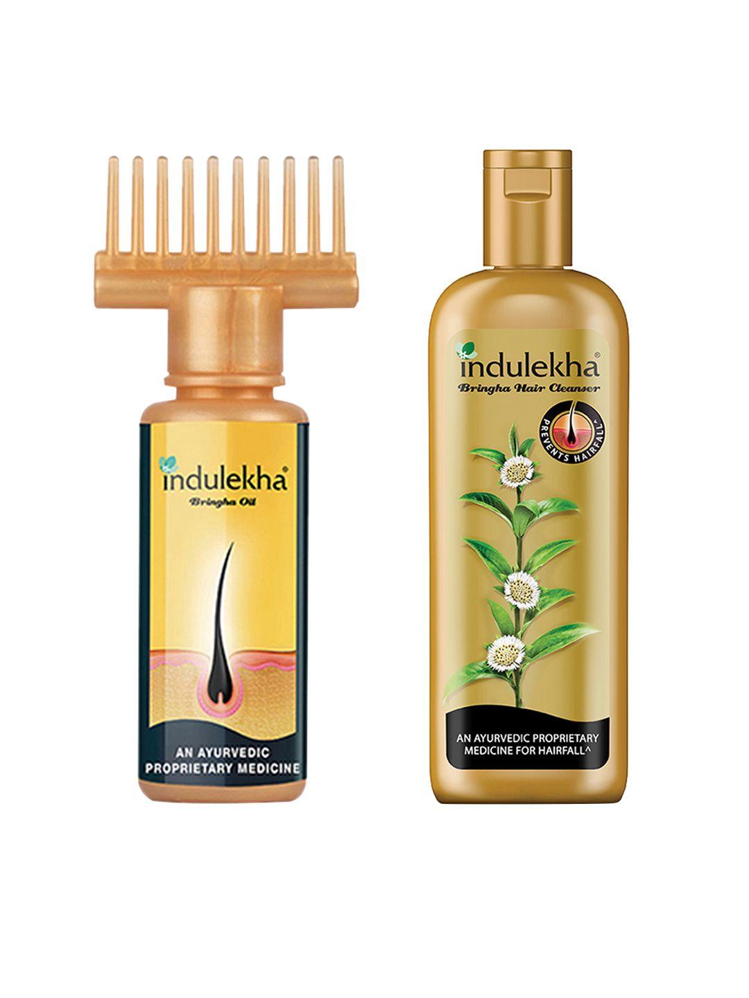 indulekha set of bringha anti-hairfall hair cleanser shampoo & hair oil