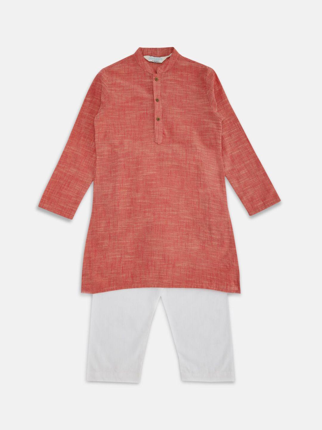 indus route by pantaloons boys coral pure cotton kurta with pyjamas