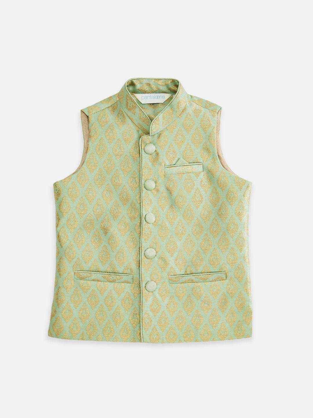 indus route by pantaloons boys green & gold woven design waistcoat