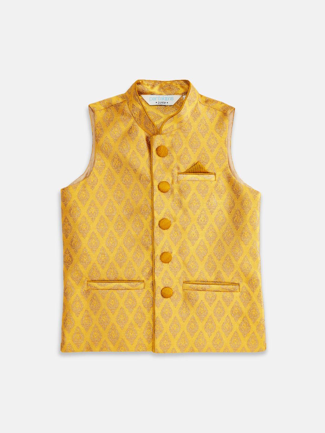 indus route by pantaloons boys mustard woven design waistcoat