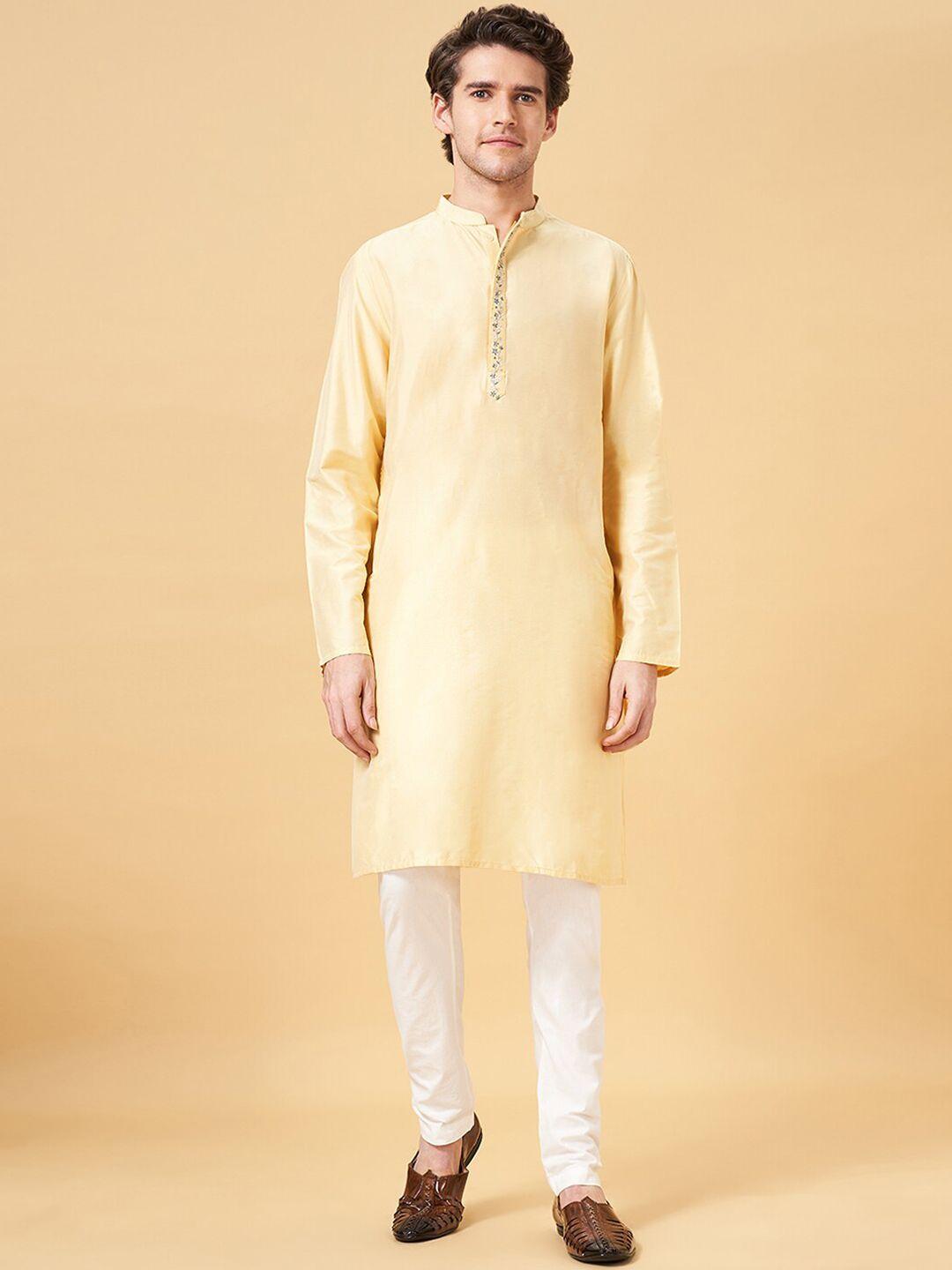 indus route by pantaloons floral embroidered mandarin collar thread work kurta