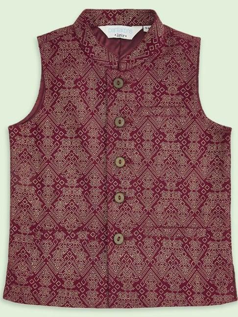indus route by pantaloons kids maroon cotton printed waistcoat