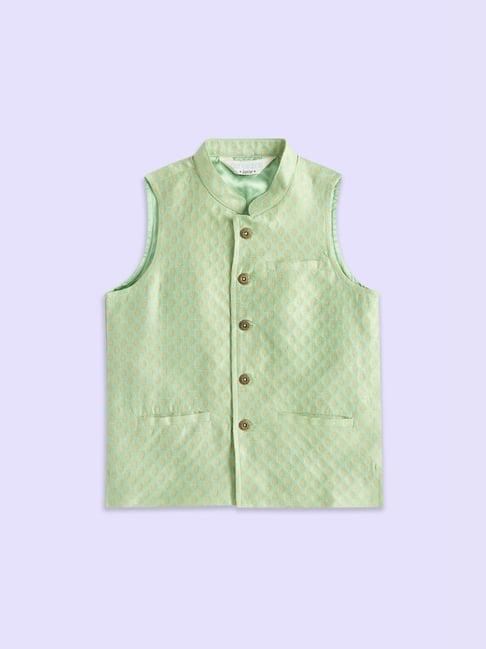 indus route by pantaloons kids mint green printed waistcoat
