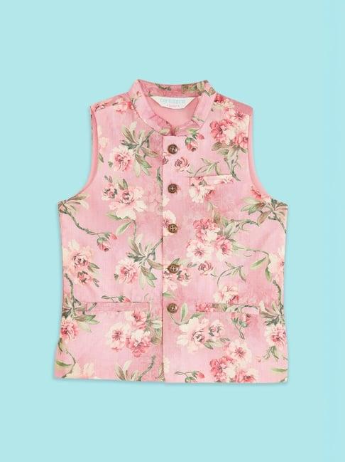 indus route by pantaloons kids pink floral print waistcoat