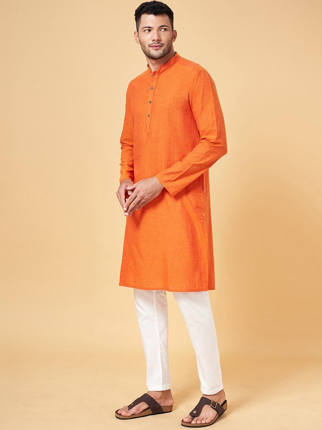 indus route by pantaloons mandarin collar pure cotton straight kurta