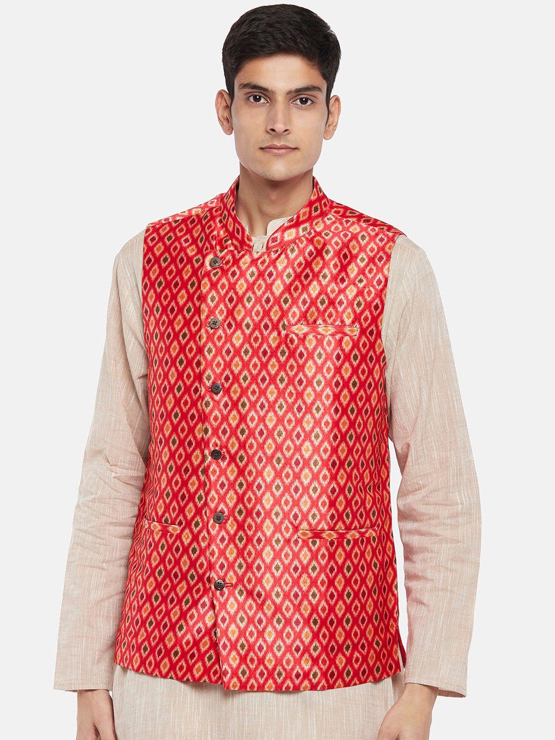 indus-route-by-pantaloons-men-coral-woven-design-nehru-jacket