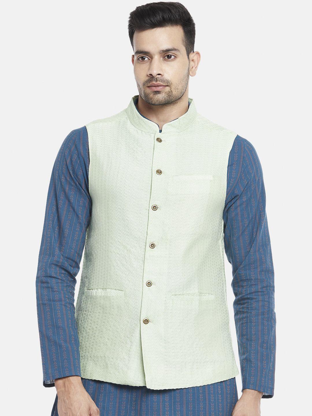 indus route by pantaloons men green woven design nehru jacket