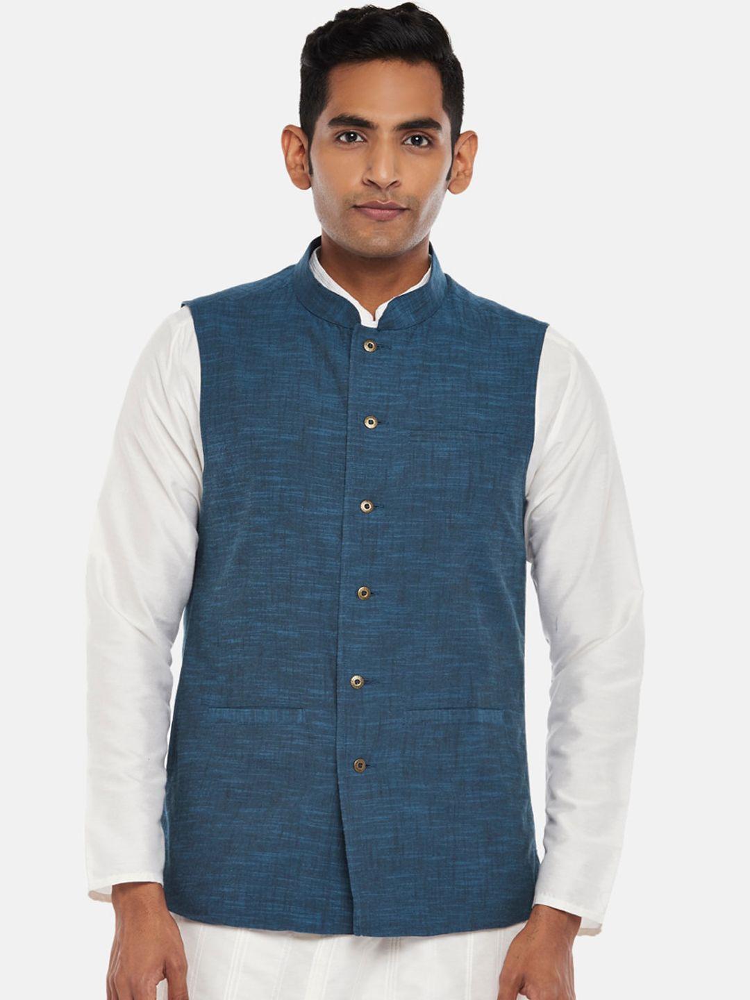 indus route by pantaloons men navy blue solid woven waistcoat