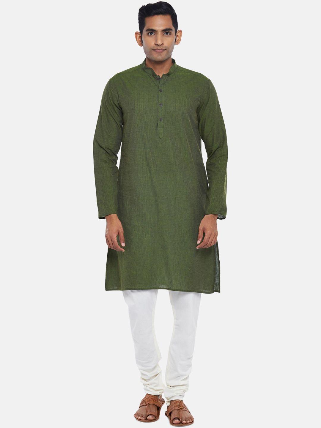 indus route by pantaloons men olive green solid full sleeve kurta