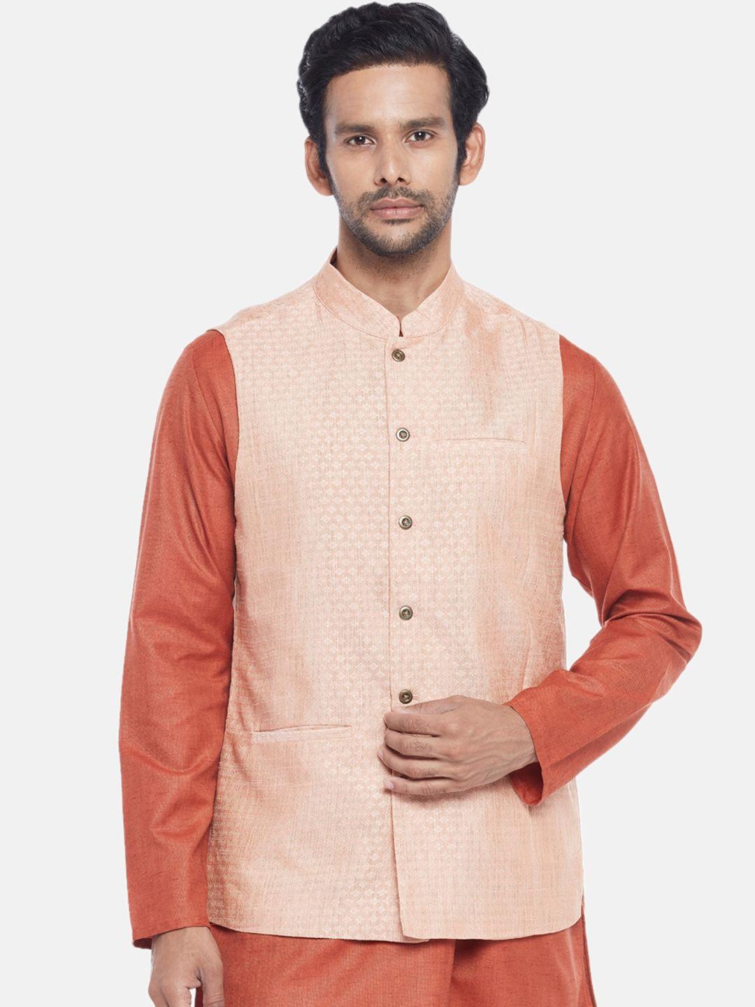 indus route by pantaloons men pink woven design waistcoat