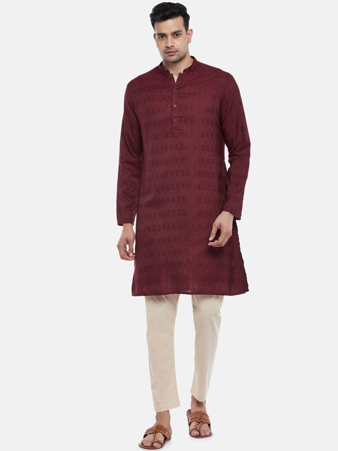 indus route by pantaloons men red geometric embroidered dobby kurta