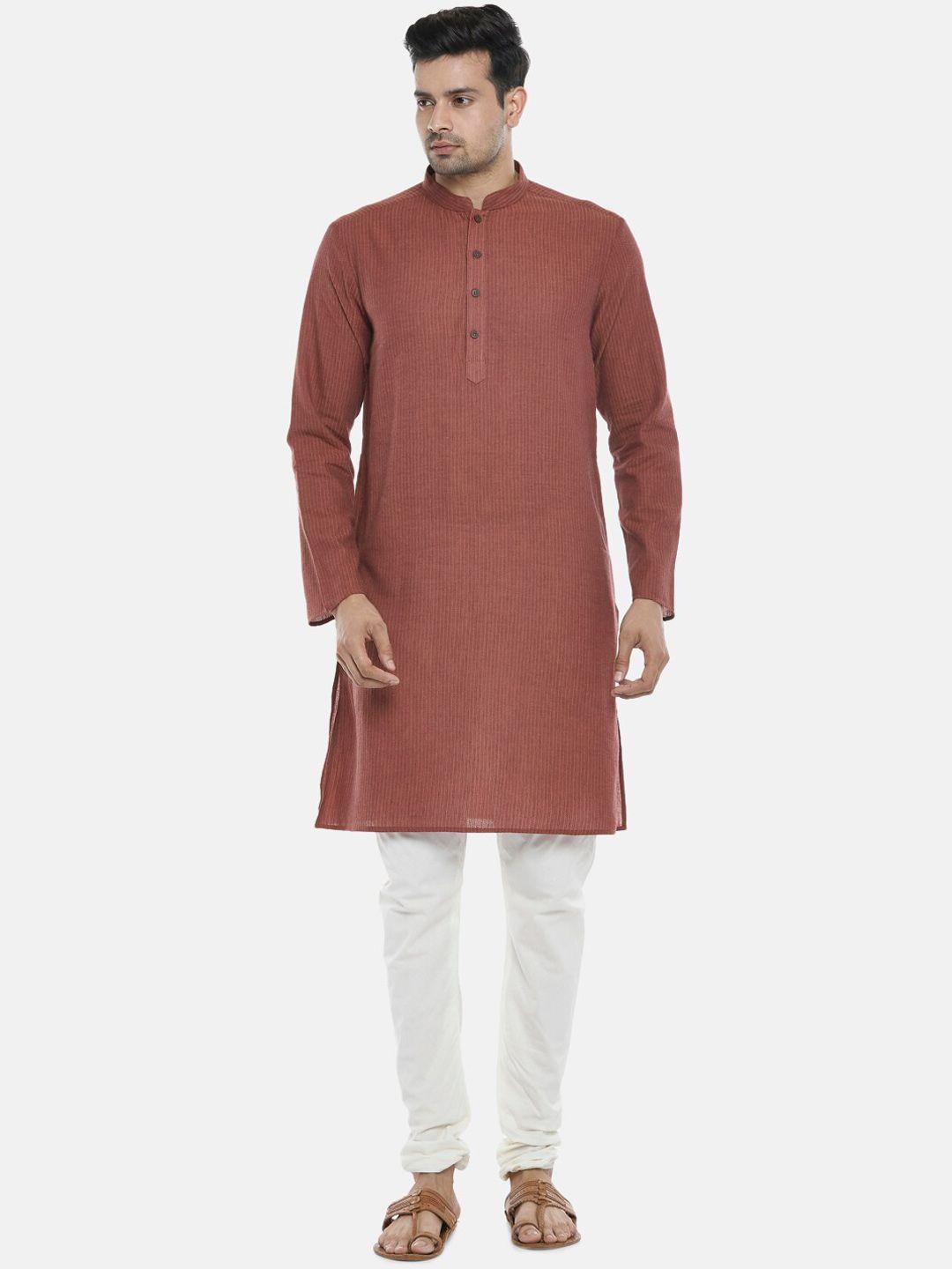 indus route by pantaloons men rust brown striped dobby kurta