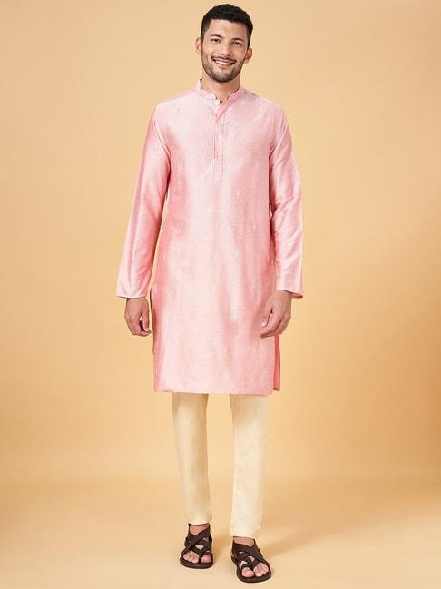 indus route by pantaloons pink regular fit embroidered kurta