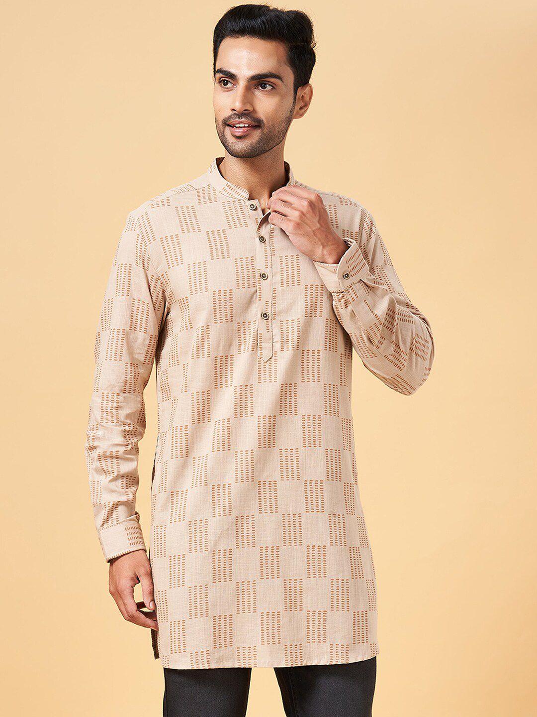indus route by pantaloons printed mandarin collar cotton kurta