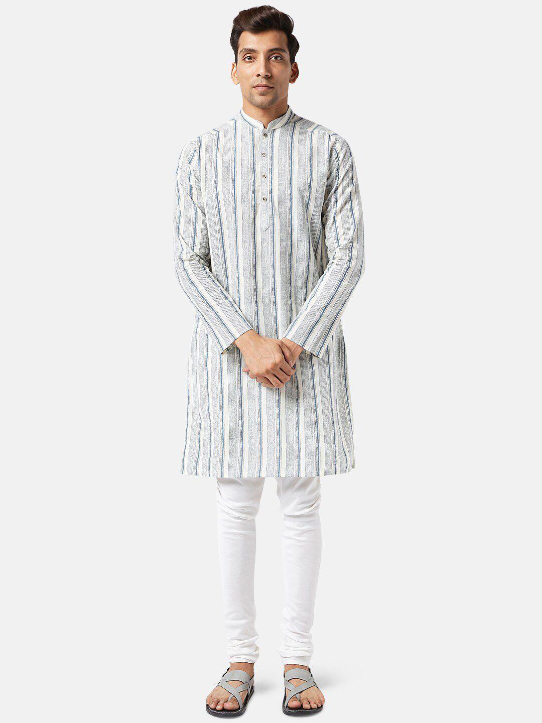 indus route by pantaloons striped mandarin collar pure cotton straight kurta