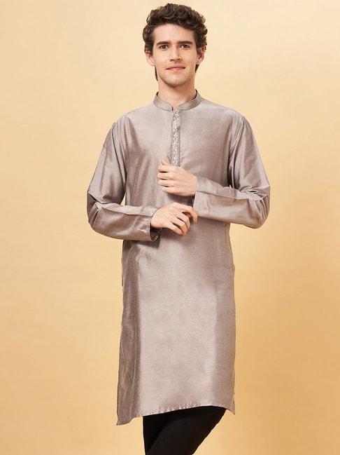 indus route by pantaloons taupe regular fit kurta
