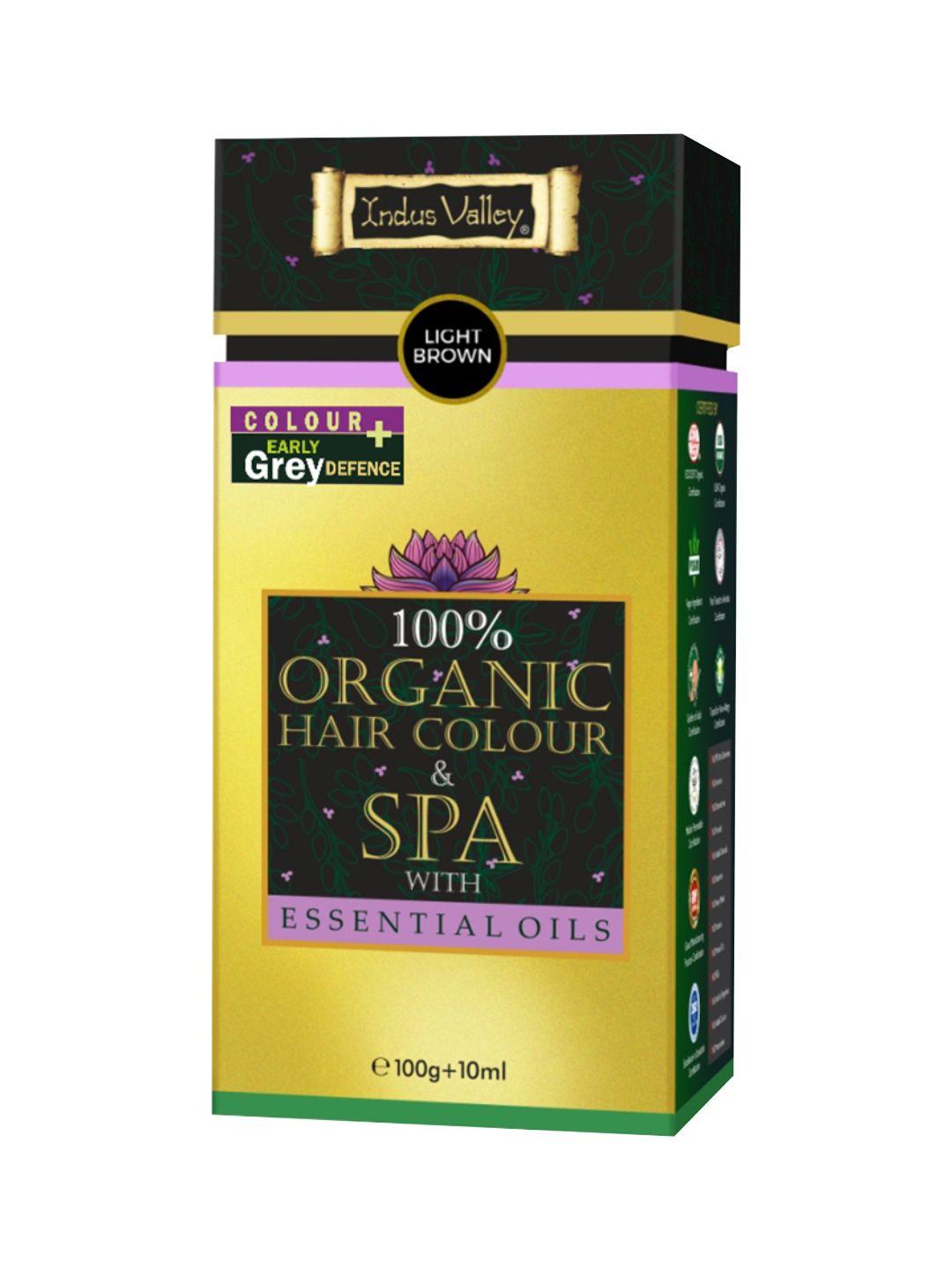 indus valley 100% organic hair colour & spa with essential oil- light brown-110-g