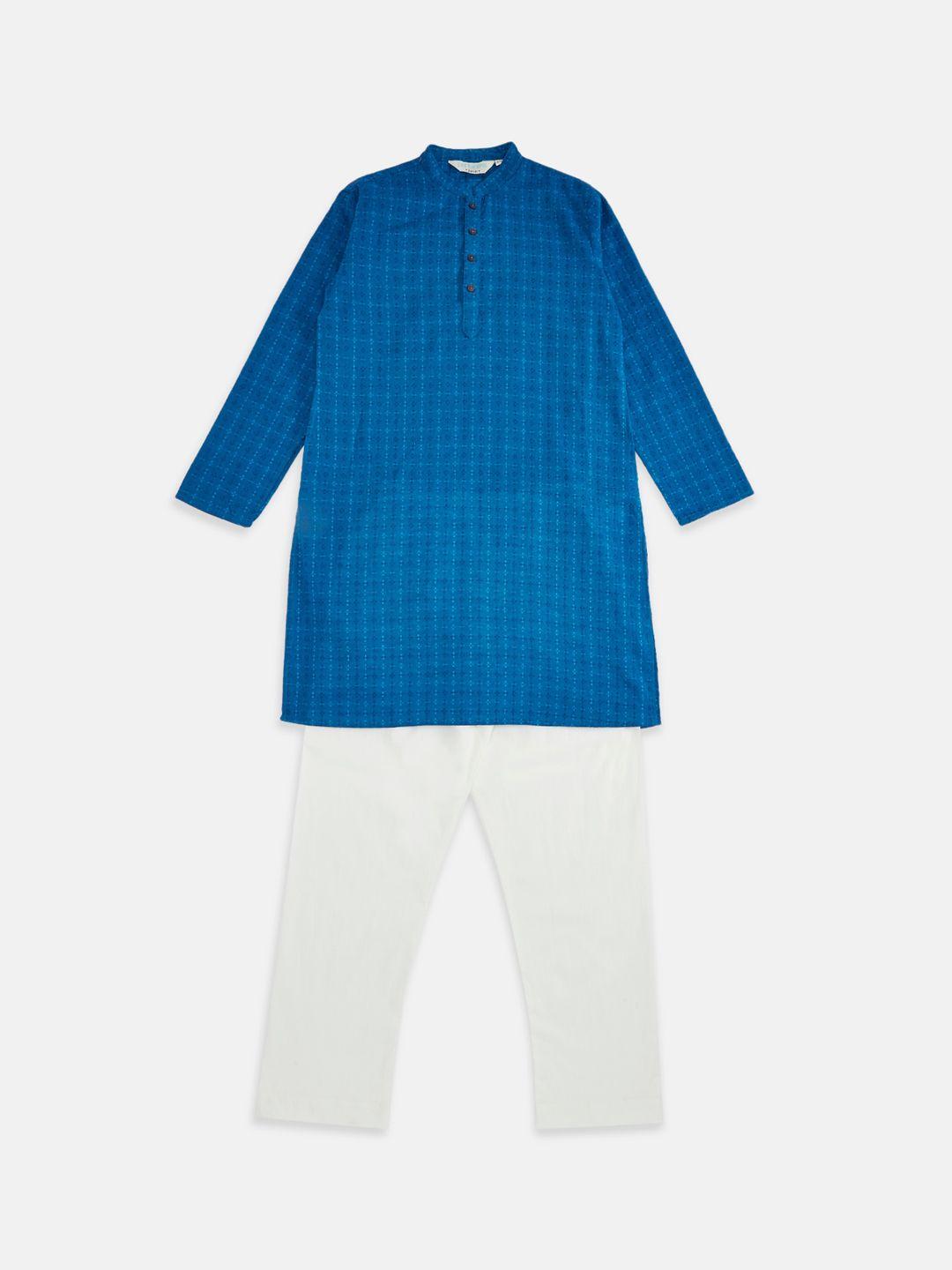 indus route by pantaloons boys blue & white pure cotton kurta with pyjamas
