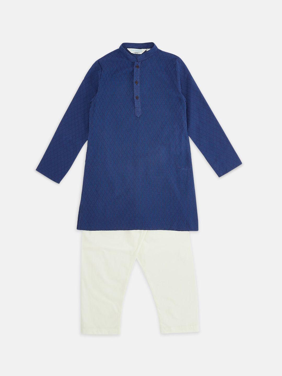indus route by pantaloons boys blue printed pure cotton kurta with pyjamas
