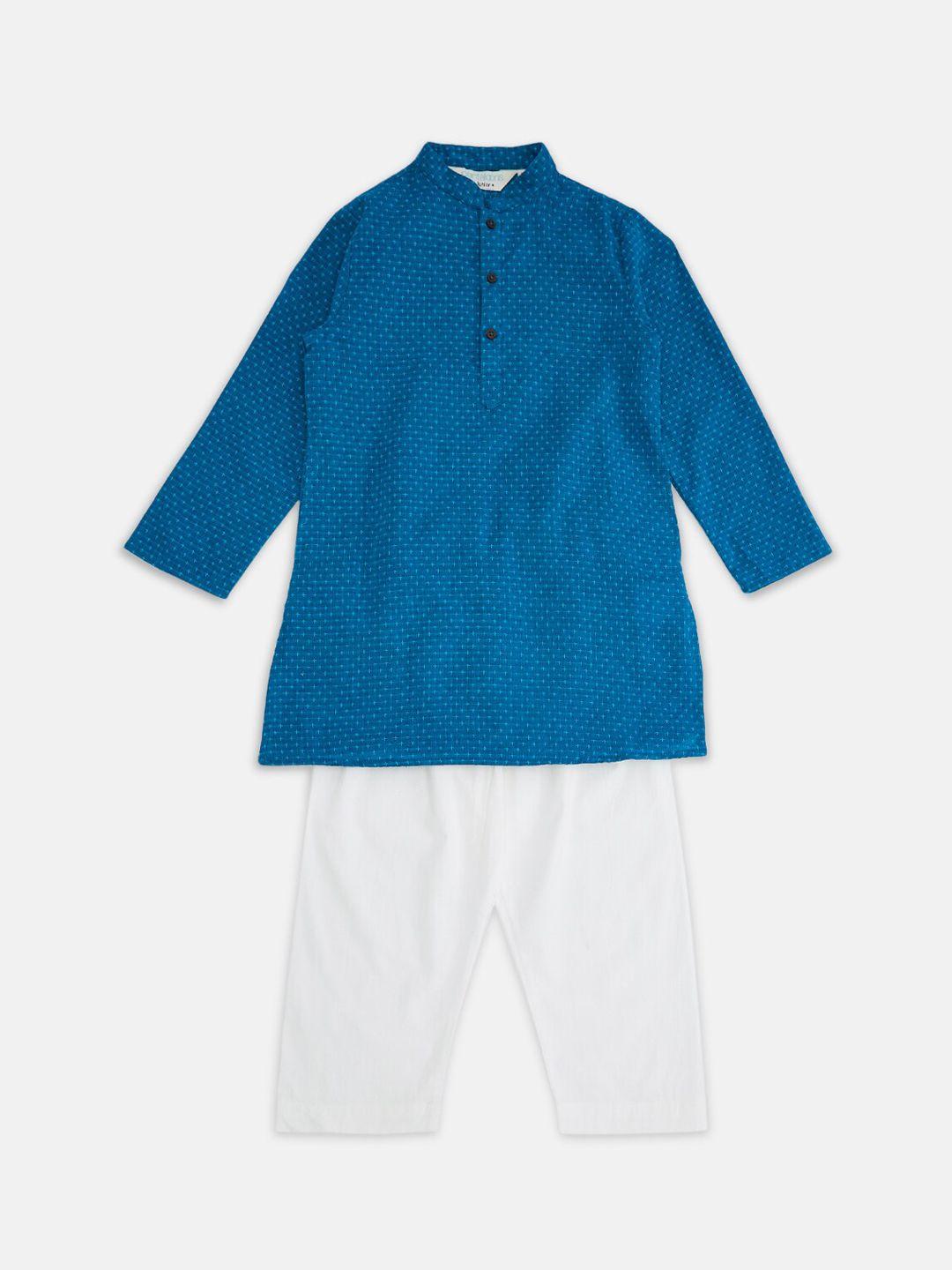 indus route by pantaloons boys blue pure cotton kurta with pyjamas