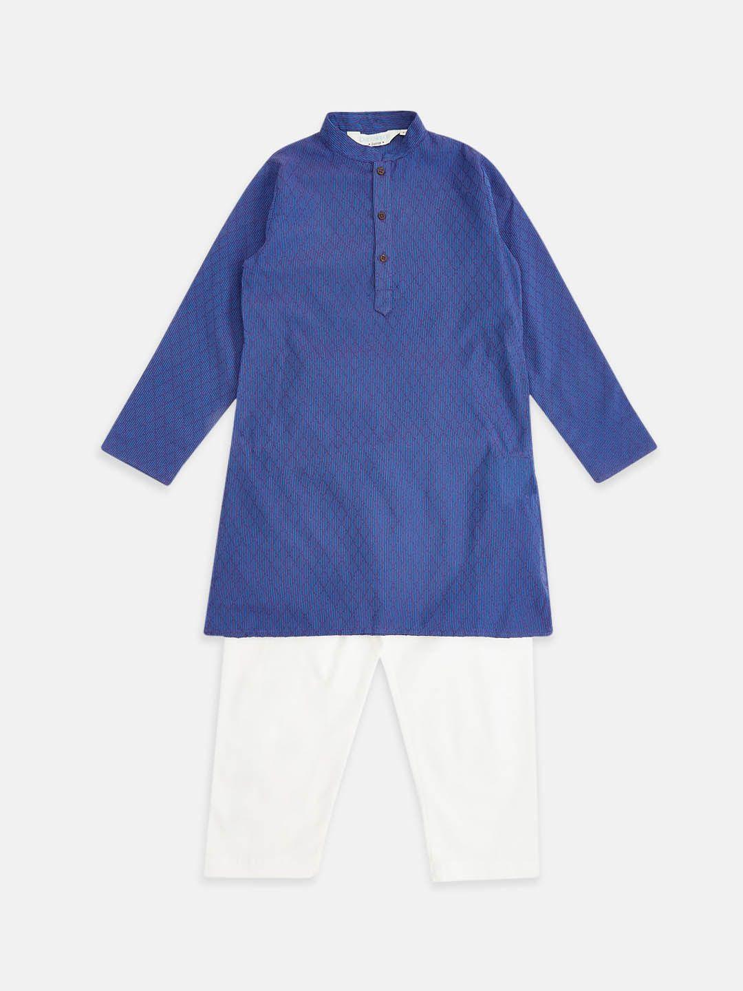 indus route by pantaloons boys blue pure cotton kurta with pyjamas