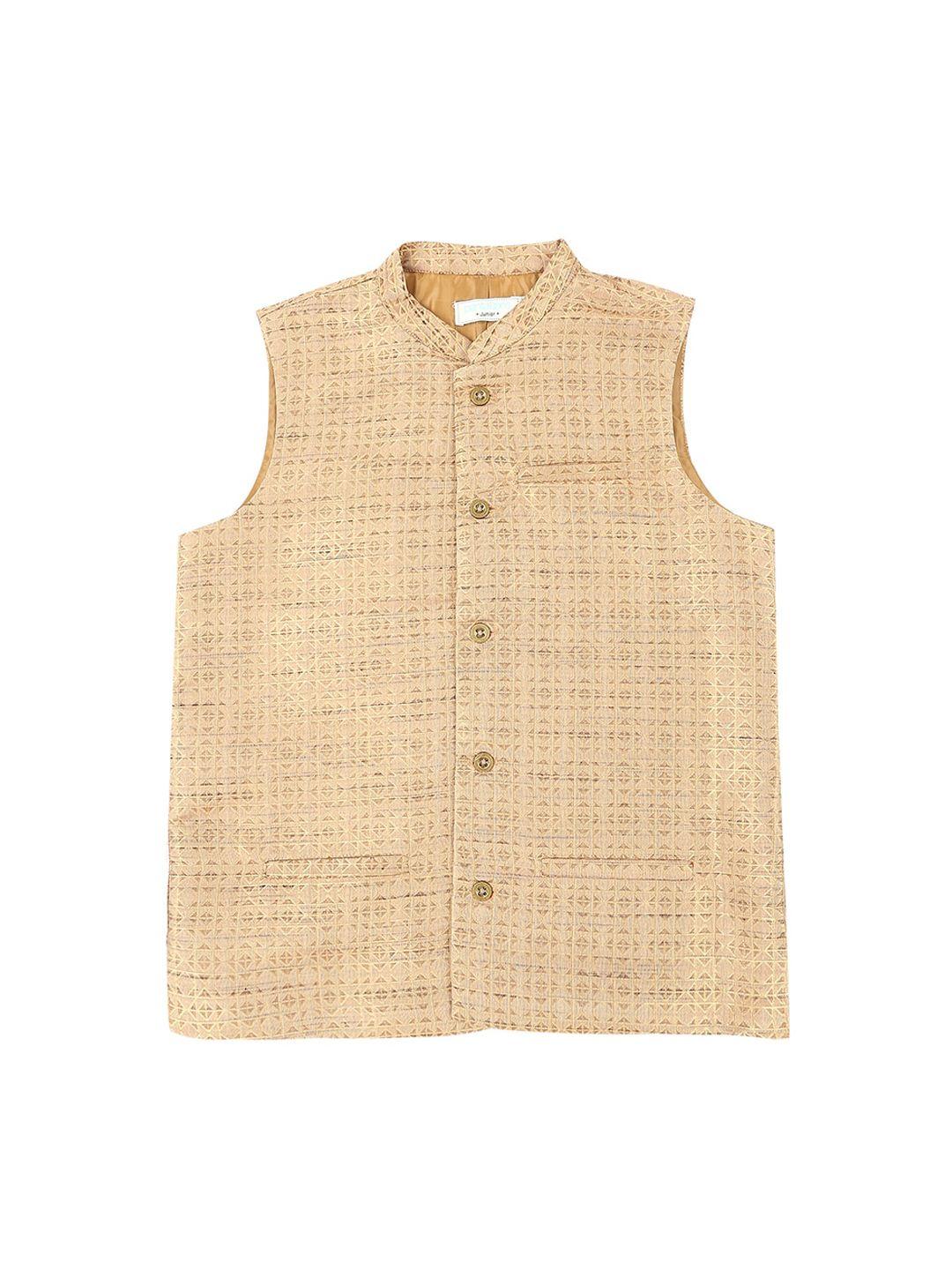 indus route by pantaloons boys gold-coloured woven design waist coat