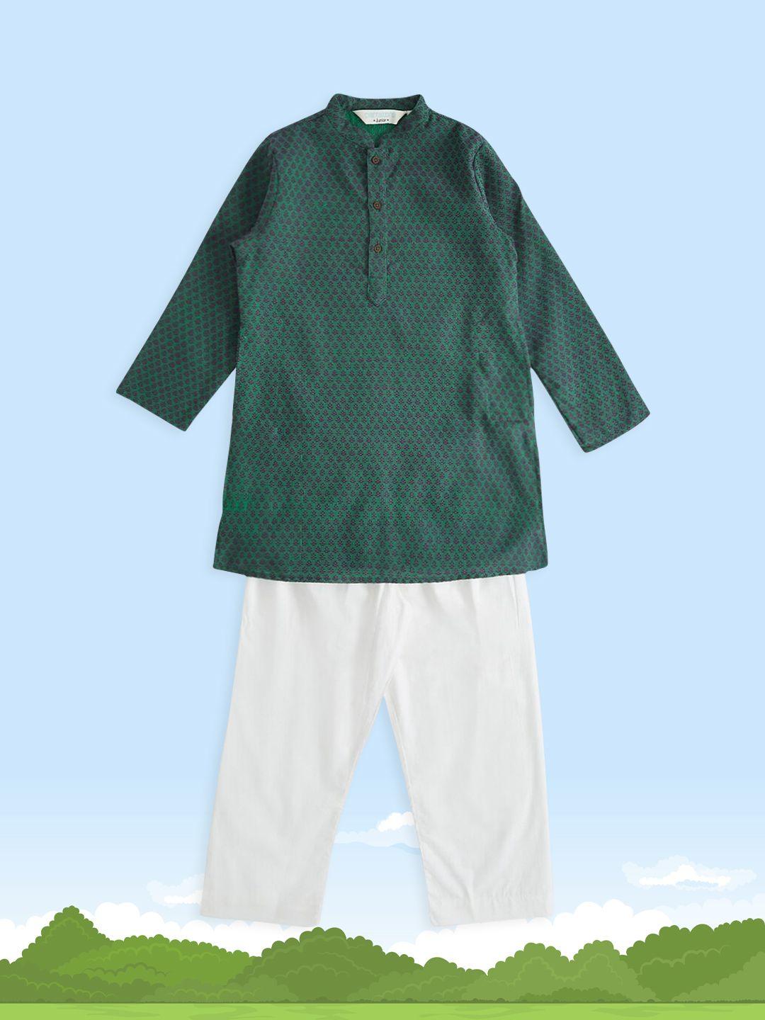 indus route by pantaloons boys green pure cotton kurta with pyjamas