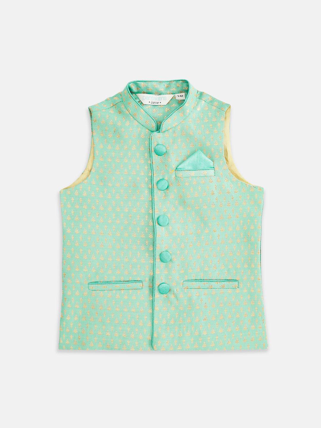 indus route by pantaloons boys green woven design nehru jacket