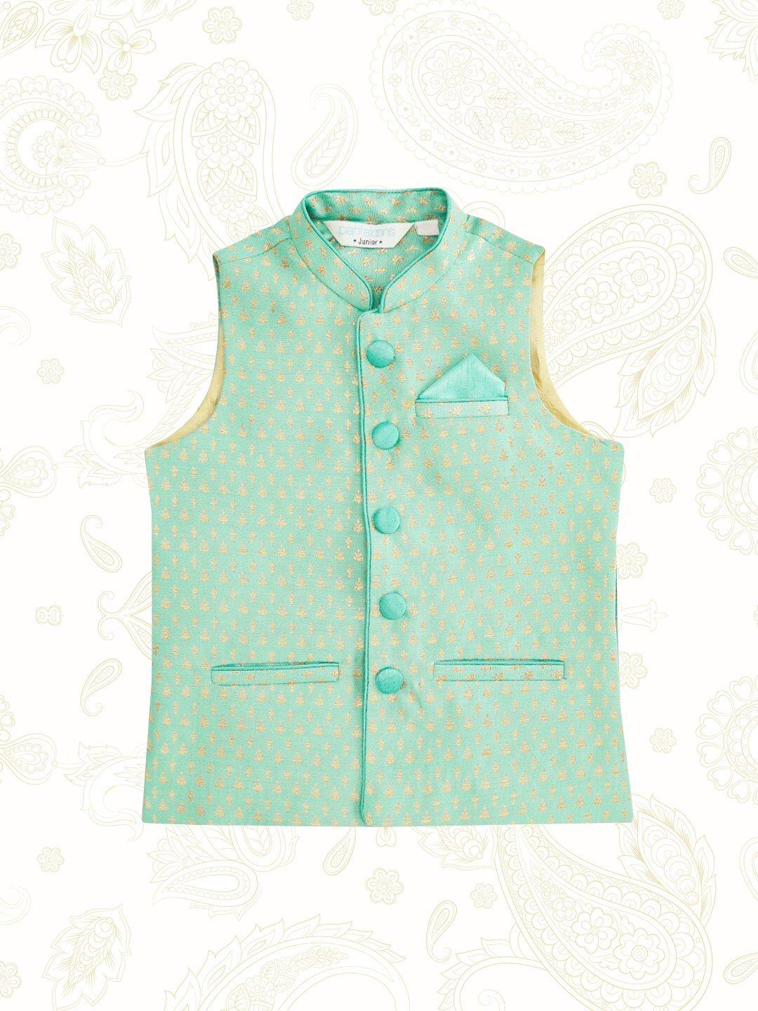 indus route by pantaloons boys green woven design waistcoat