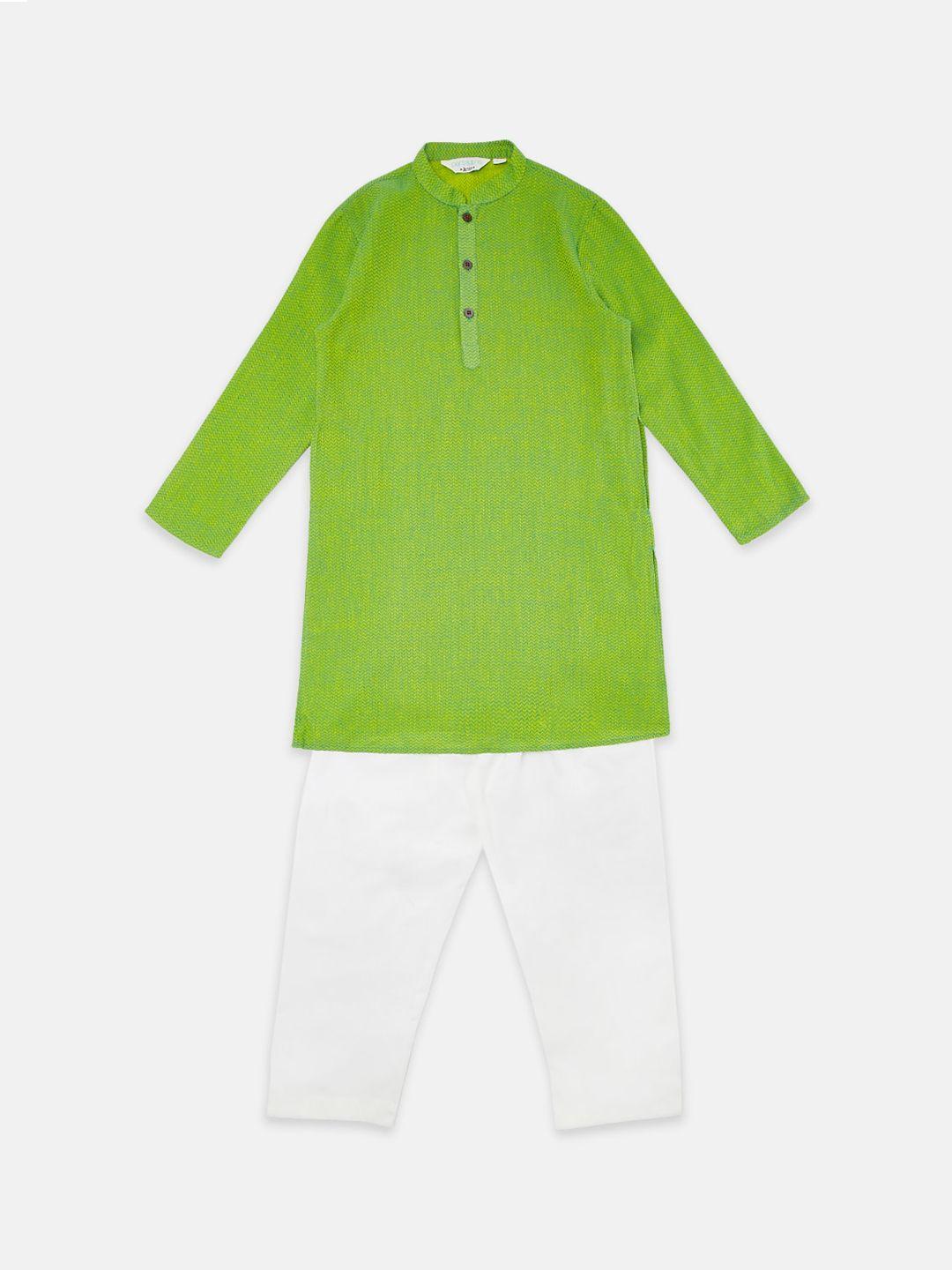 indus route by pantaloons boys lime green regular pure cotton kurta with pyjamas