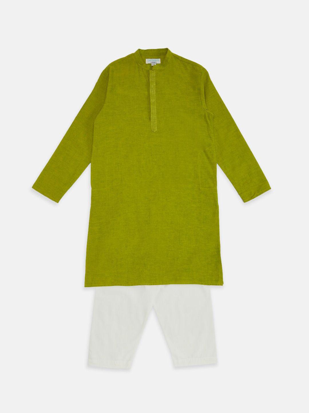 indus route by pantaloons boys mandarin collar thread work pure cotton kurta with pyjamas