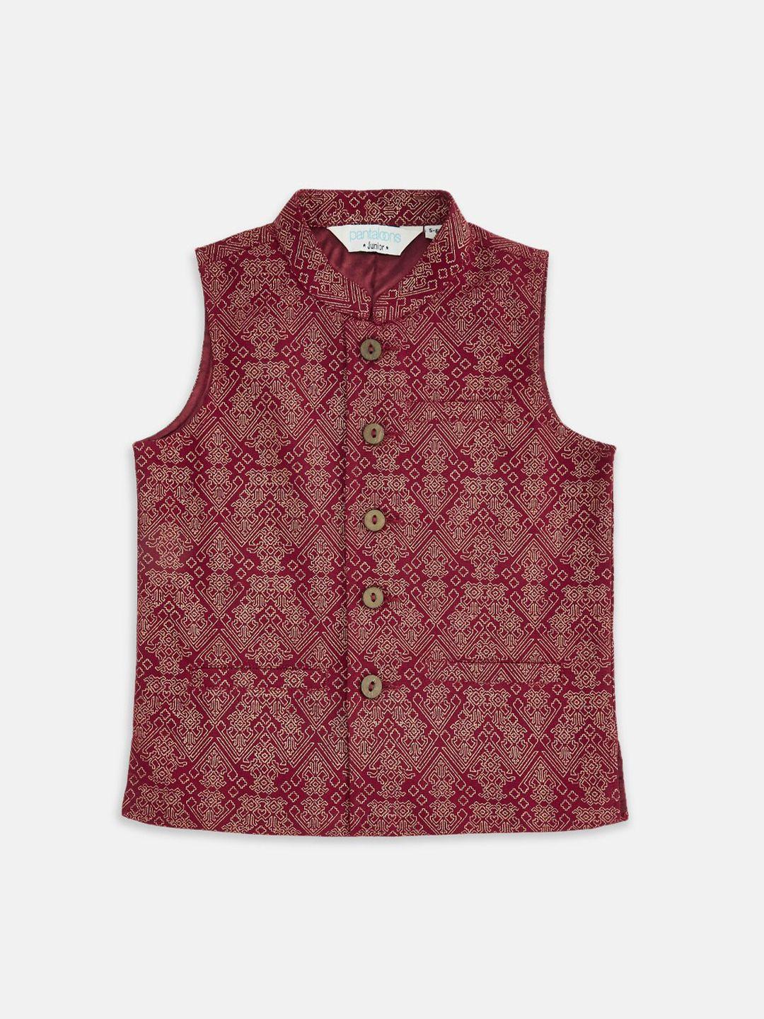 indus route by pantaloons boys maroon printed waistcoat