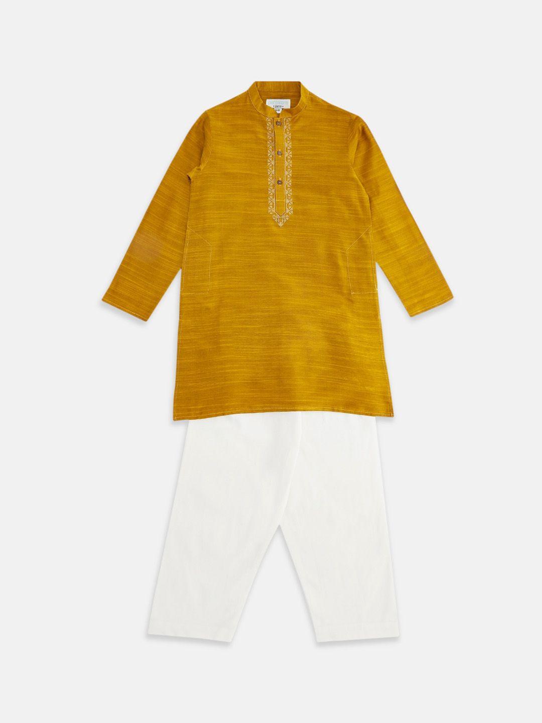 indus route by pantaloons boys mustard yellow kurta with pyjamas