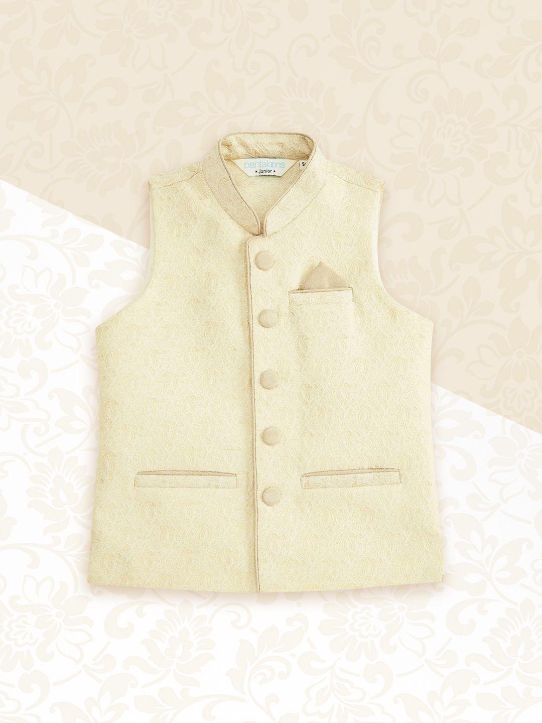 indus route by pantaloons boys off white woven design waistcoat