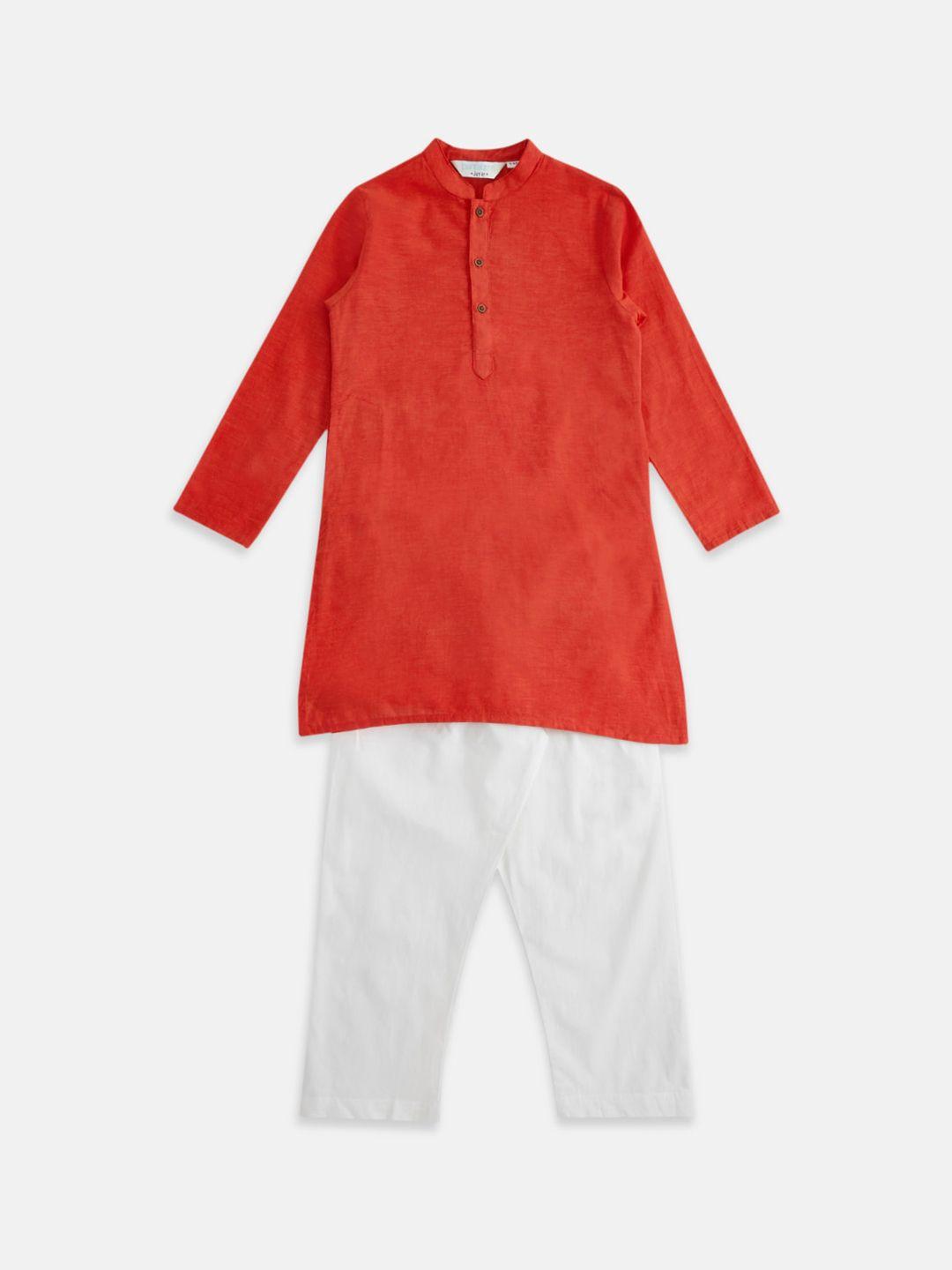 indus route by pantaloons boys orange pure cotton kurta with pyjamas