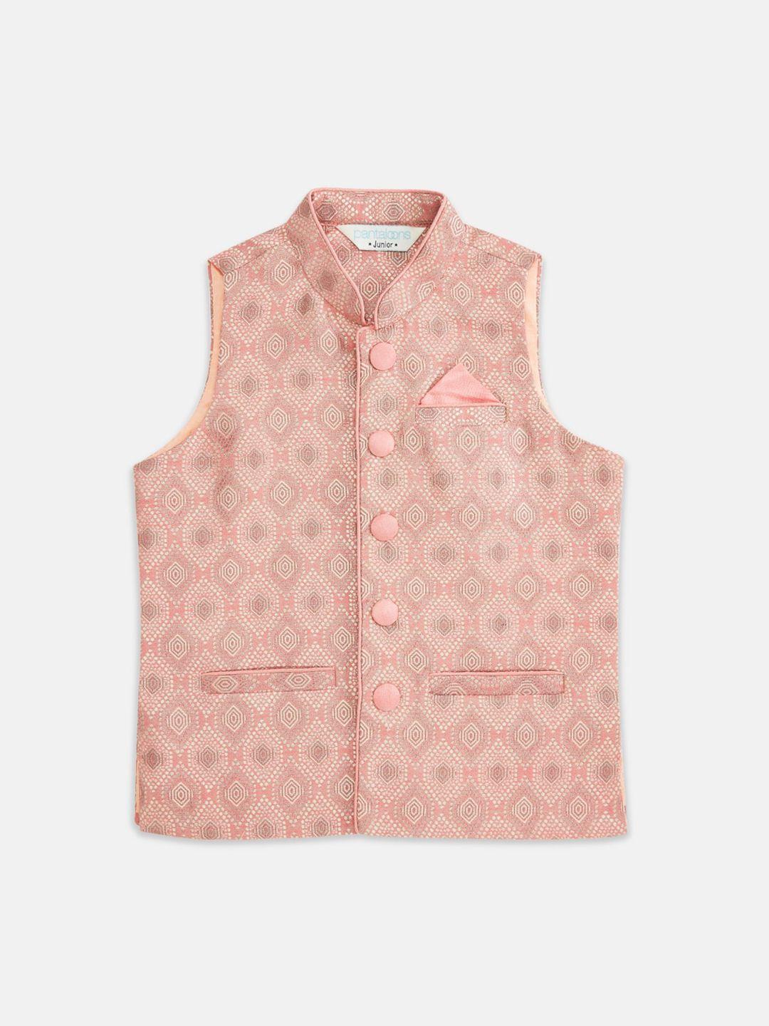 indus route by pantaloons boys pink woven design waistcoat
