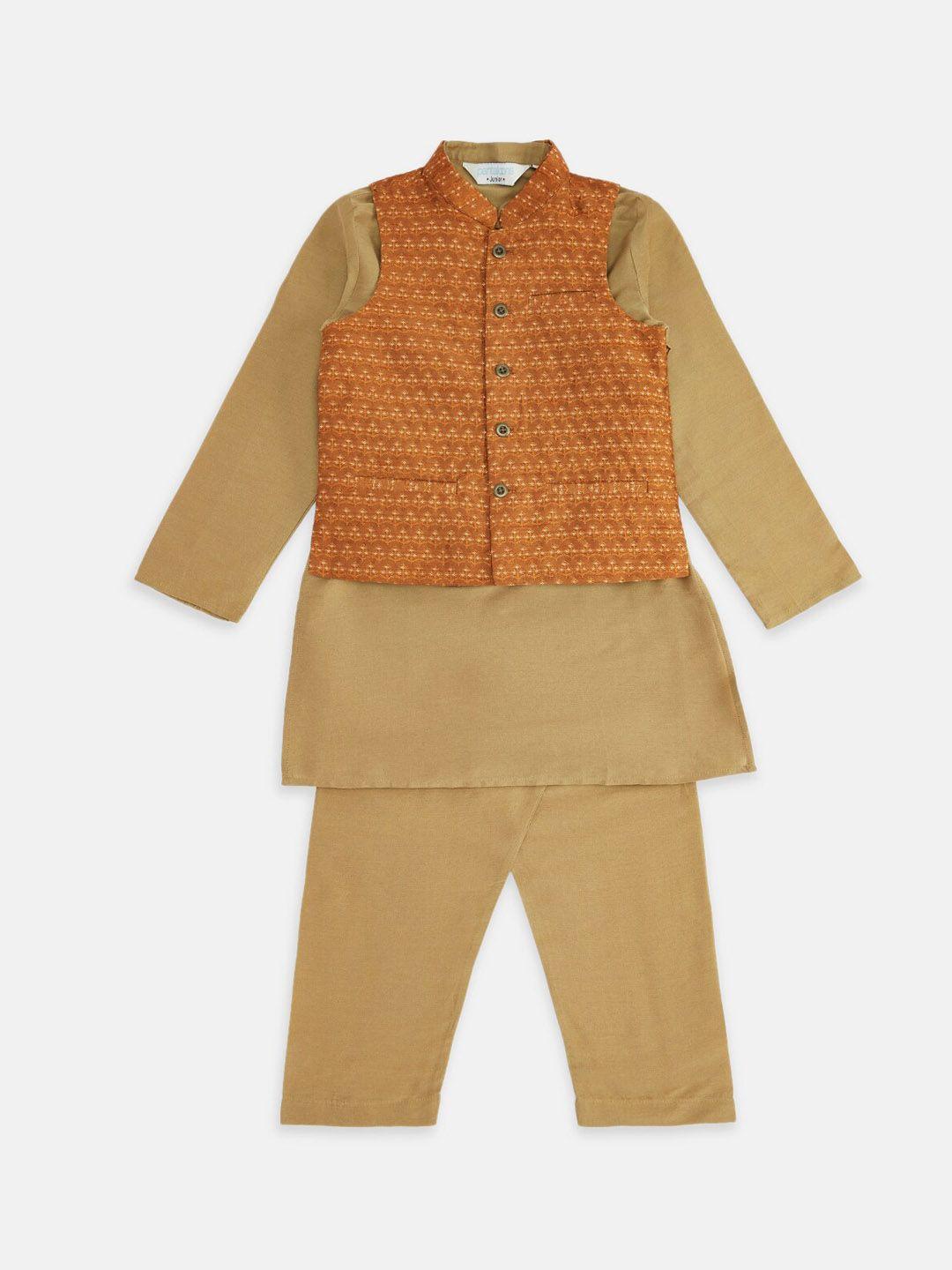 indus route by pantaloons boys rust ethnic motifs kurta with pyjamas & with nehru jacket