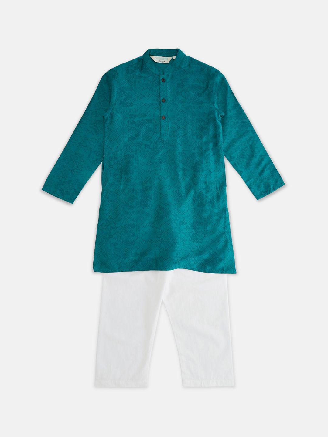 indus route by pantaloons boys teal green kurta with pyjamas