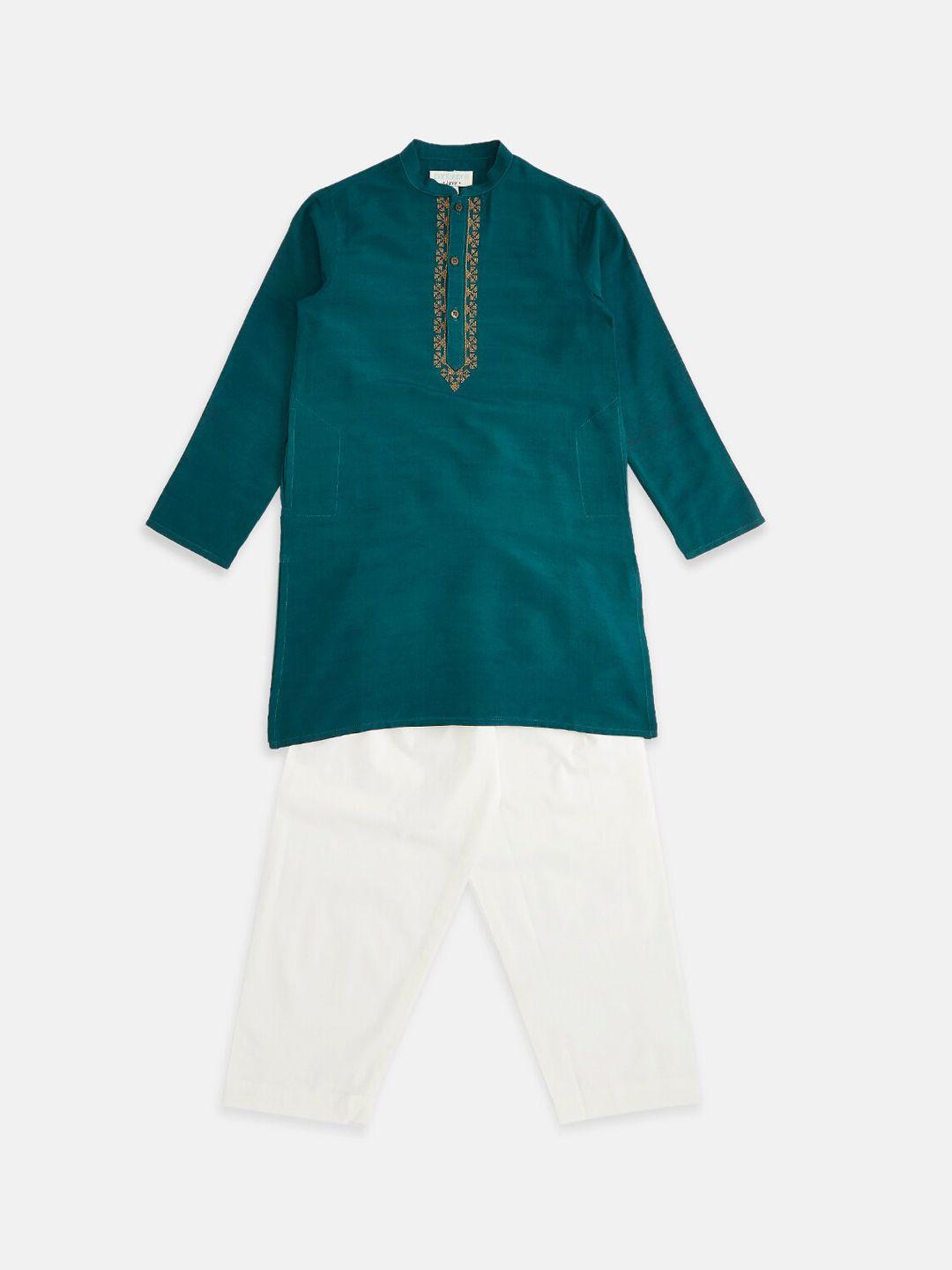 indus route by pantaloons boys teal kurta with pyjamas