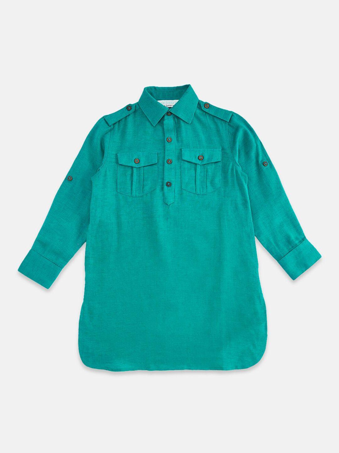 indus route by pantaloons boys teal solid pathani short kurta