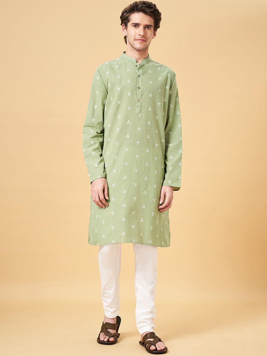 indus route by pantaloons geometric printed mandarin collar cotton kurta