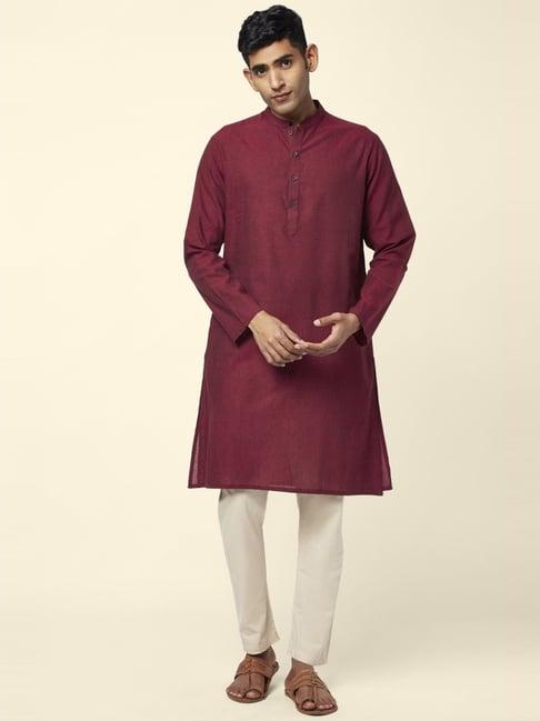 indus route by pantaloons maroon cotton regular fit kurta